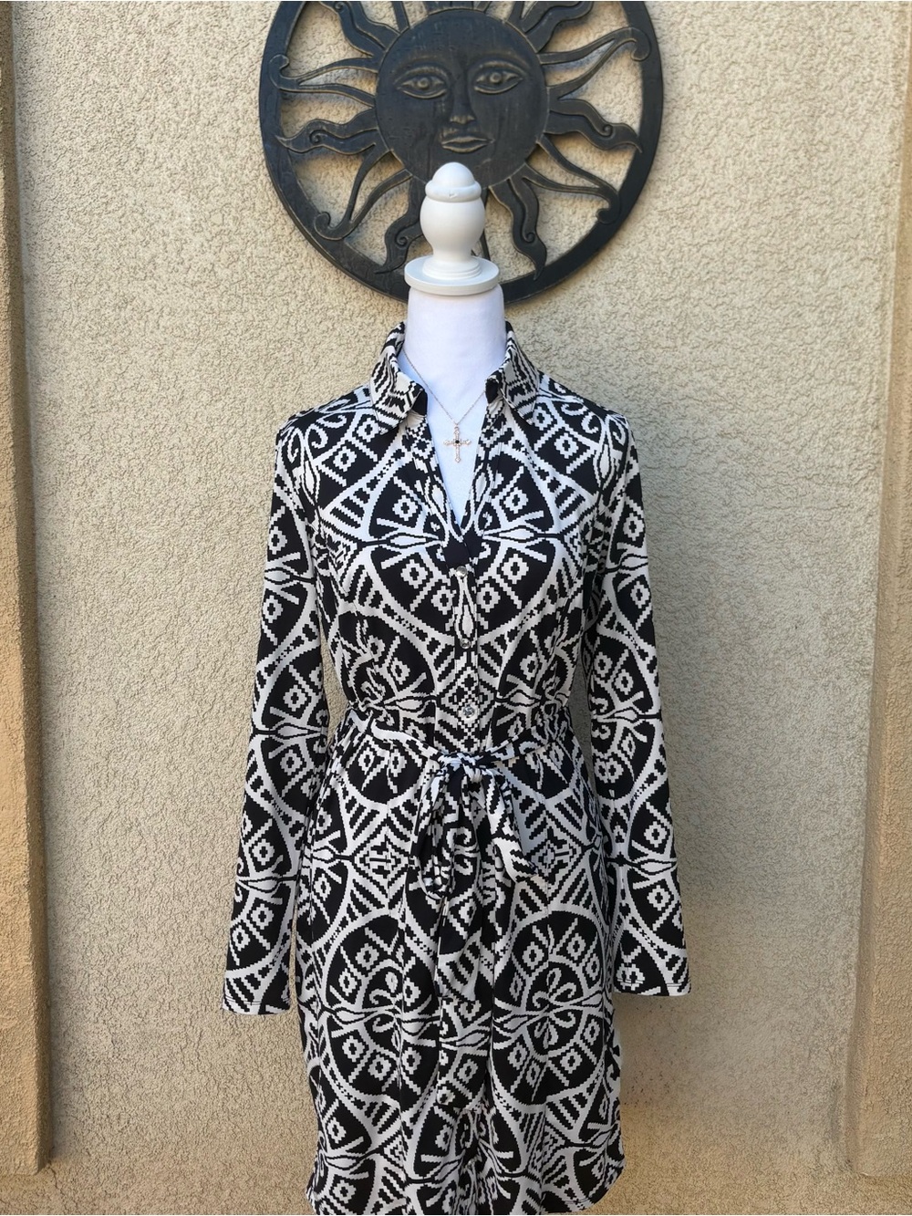 INC International Concepts White Black Collared Detail Button Up Dress Office